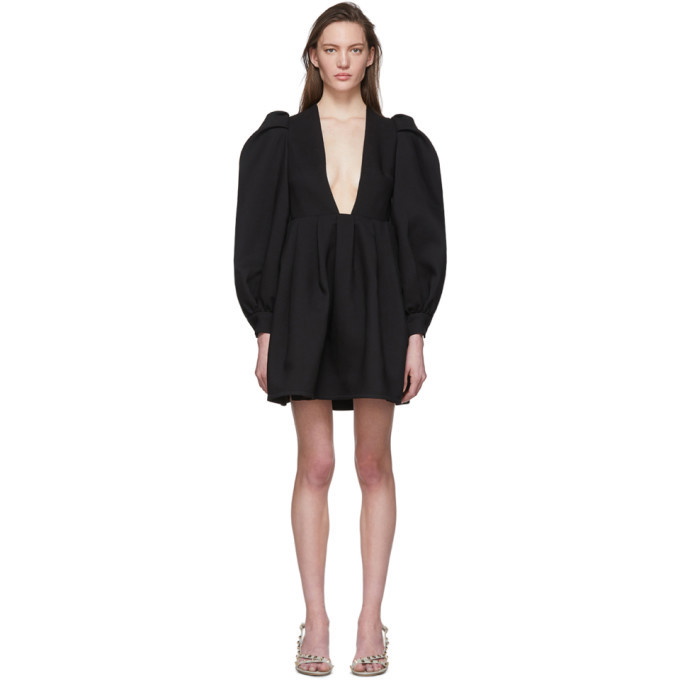 Photo: Valentino Black Wool and Silk Balloon Sleeve Short Dress