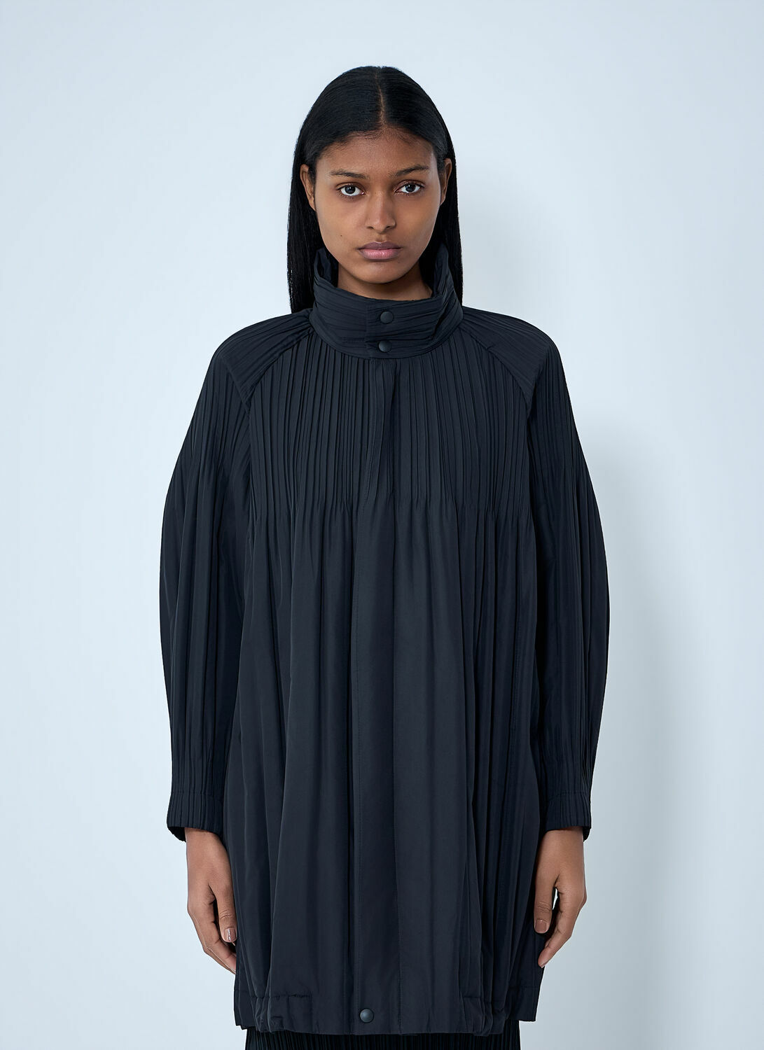 Pleats Please Issey Miyake Pleated High-Neck Coat