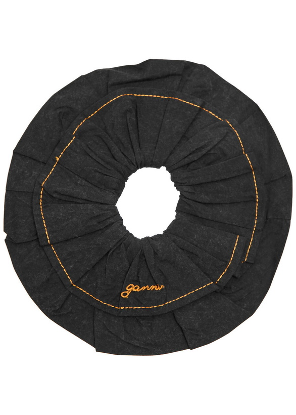 Photo: Ganni Logo-embroidered Stretch-cotton Scrunchie - Black - One Size