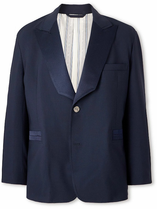 Photo: Etro - Silk Twill-Trimmed Stretch-Wool Suit Jacket - Blue