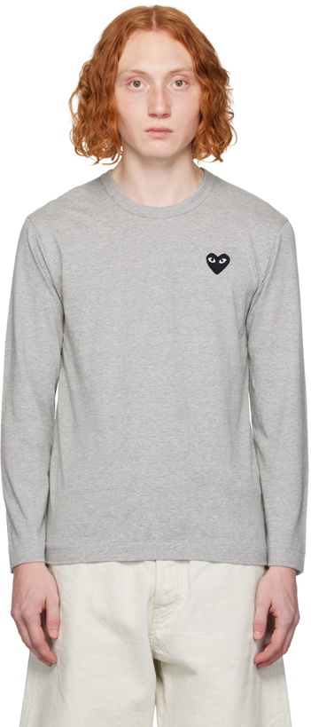 Photo: COMME des GARÇONS PLAY Gray Heart Patch Long Sleeve T-Shirt