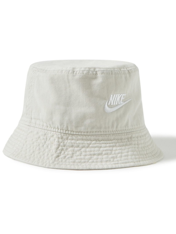 Photo: Nike - Sportswear Logo-Embroidered Cotton-Twill Bucket Hat - Gray