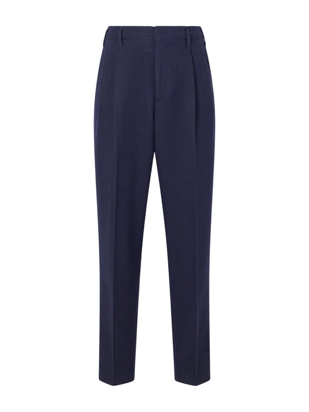 Photo: Brunello Cucinelli - Tapered Pleated Wool and Cotton-Blend Herringbone Suit Trousers - Blue
