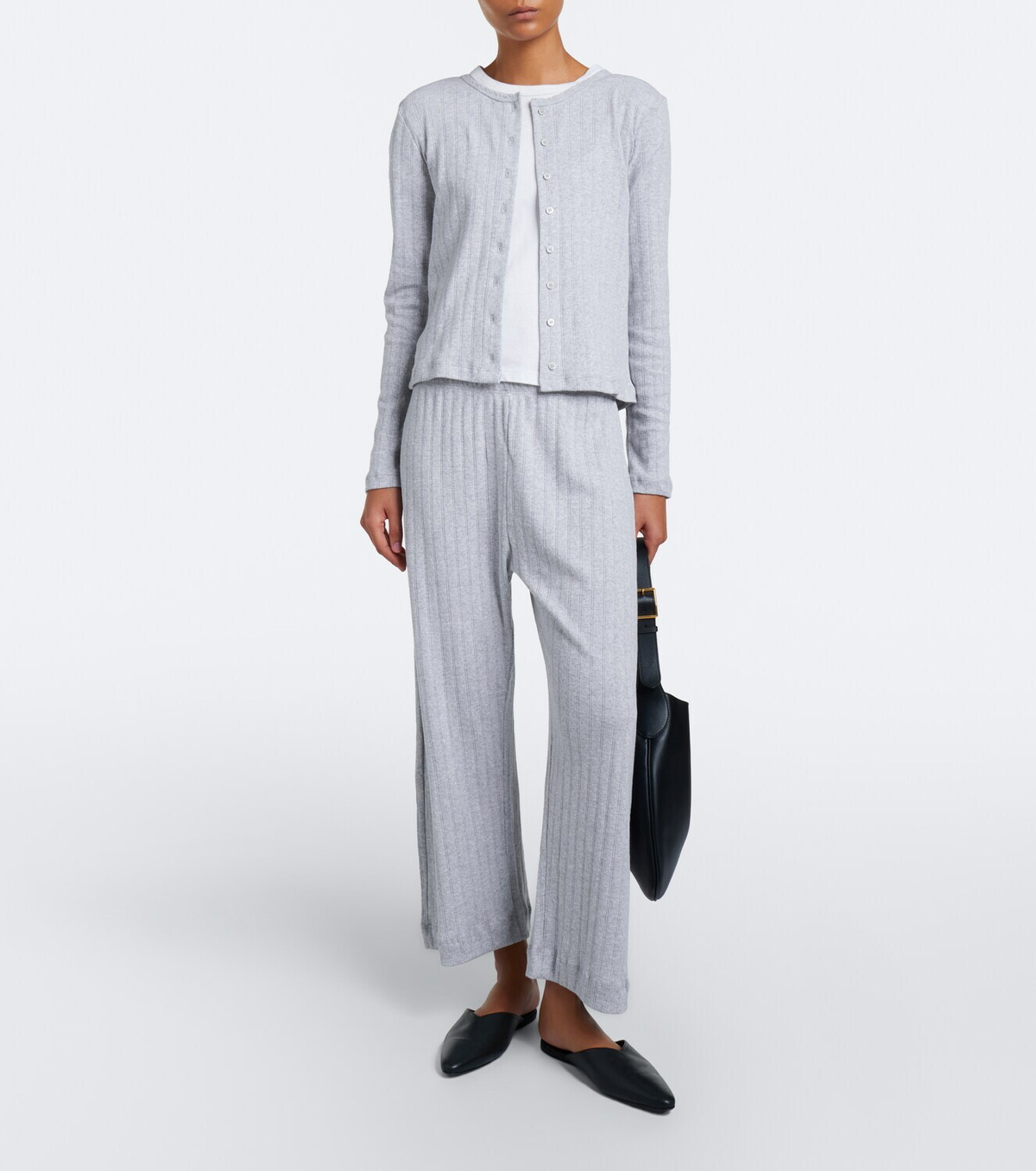 Leset Pointelle cropped cotton wide-leg pants