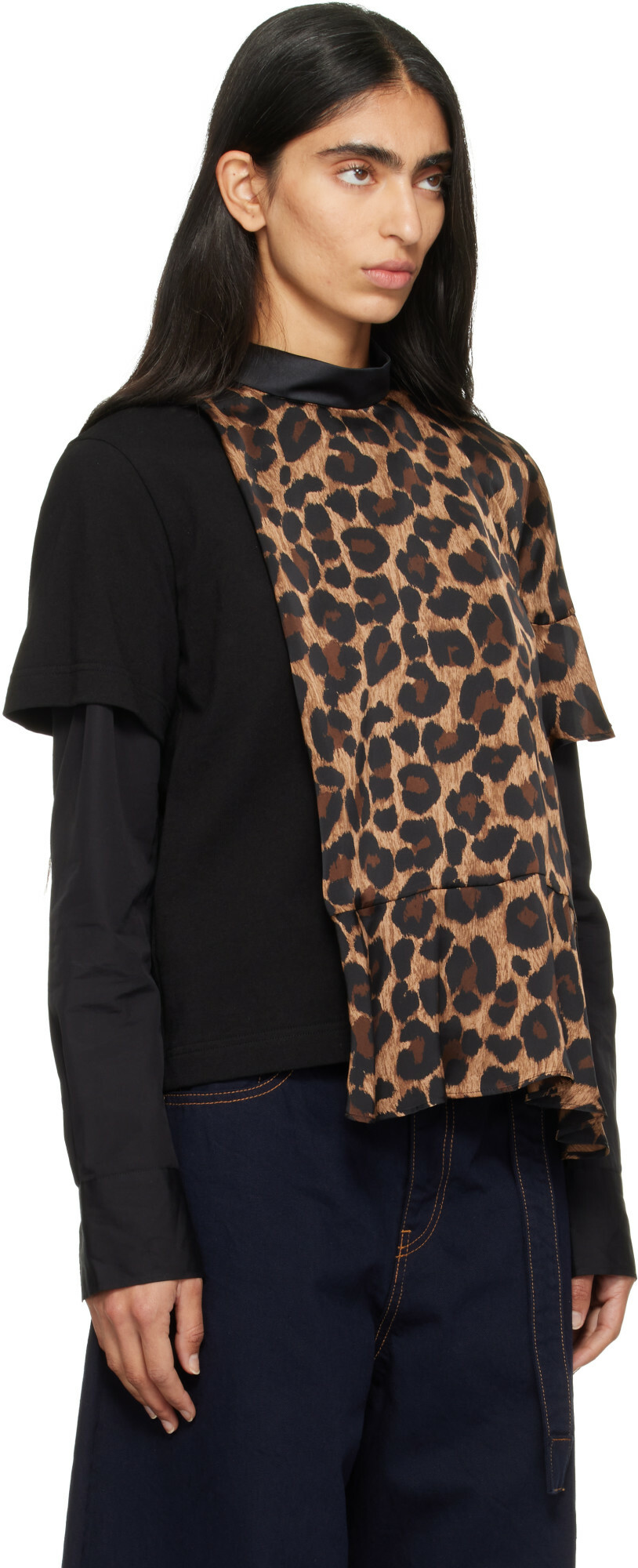 sacai Black & Beige Leopard Jersey T-Shirt