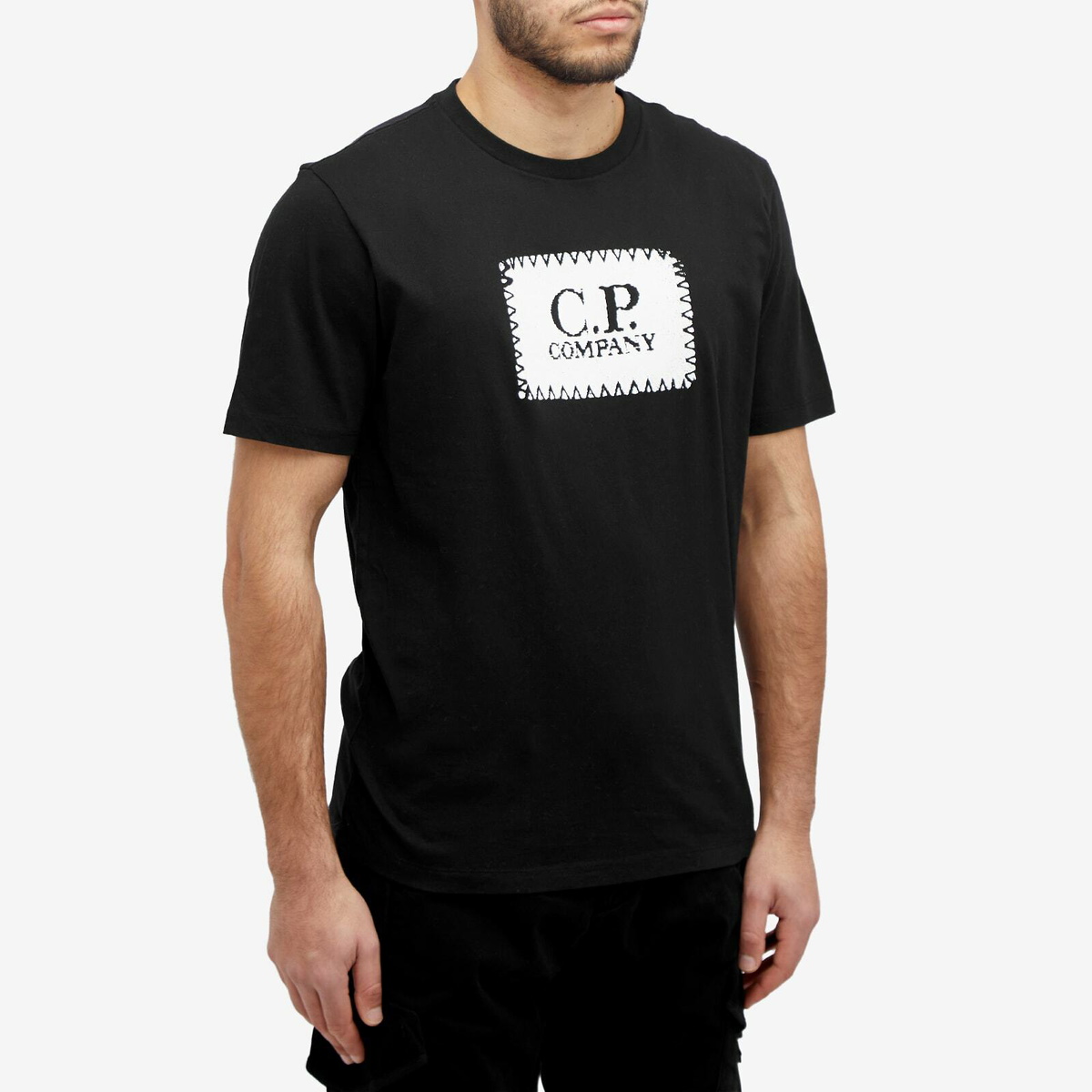 C.P. Company Men s 30 1 Jersey Label Style Logo T Shirt in Black