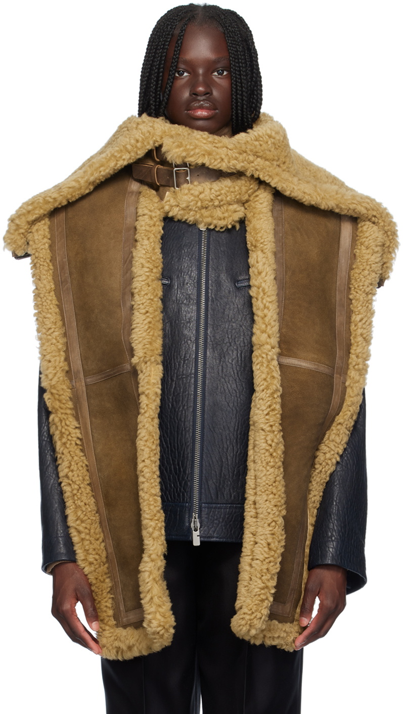 Burberry Brown Hooded Shearling Scarf