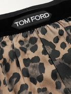 TOM FORD - Velvet-Trimmed Leopard-Print Silk-Satin Boxer Briefs - Brown