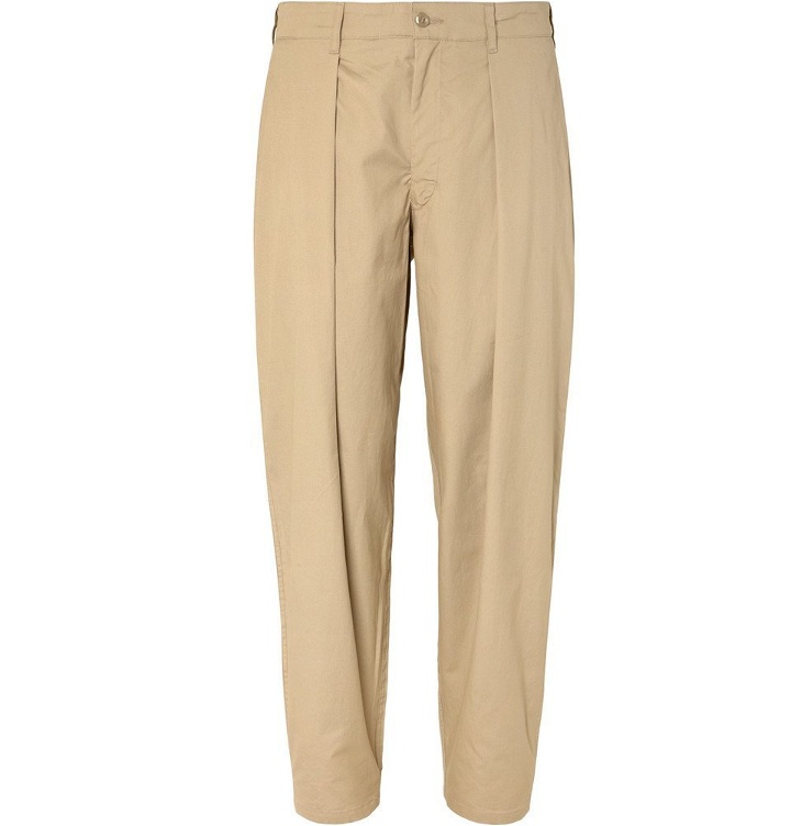 Photo: Monitaly - Tapered Pleated Cotton-Twill Trousers - Men - Beige