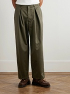 Monitaly - Ekusy Wide-Leg Cropped Pleated Cotton-Sateen Trousers - Green