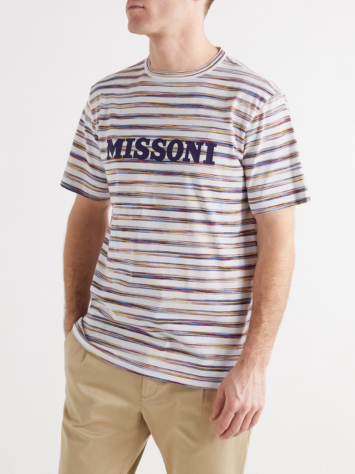 Missoni - Logo-Print Striped Cotton-Jersey T-Shirt - Blue Missoni