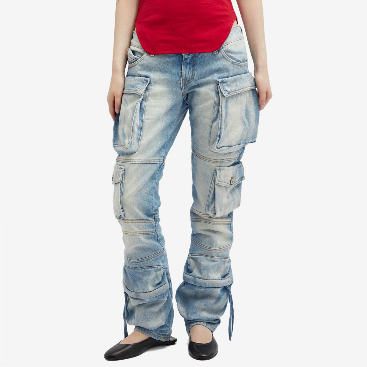 【関税込み】THE ATTICO 'Essie' jeans The Attico Women's Essie Long Denim Cargo Pants in Sky Blue