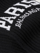 Balenciaga - Cities Logo-Jacquard Ribbed Cotton-Blend Socks - Black