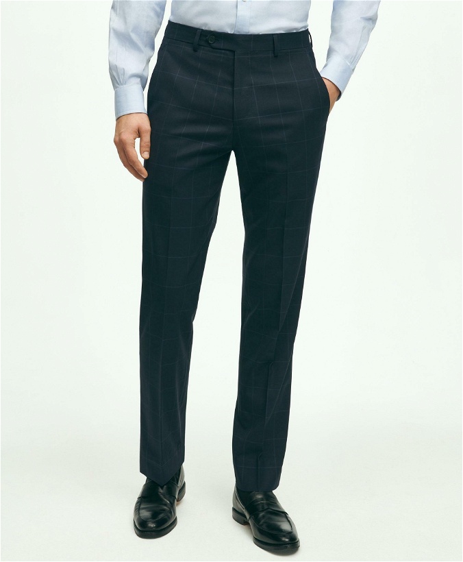 Photo: Brooks Brothers Men's Explorer Collection Regent Fit Merino Wool Windowpane Suit Pants | Navy