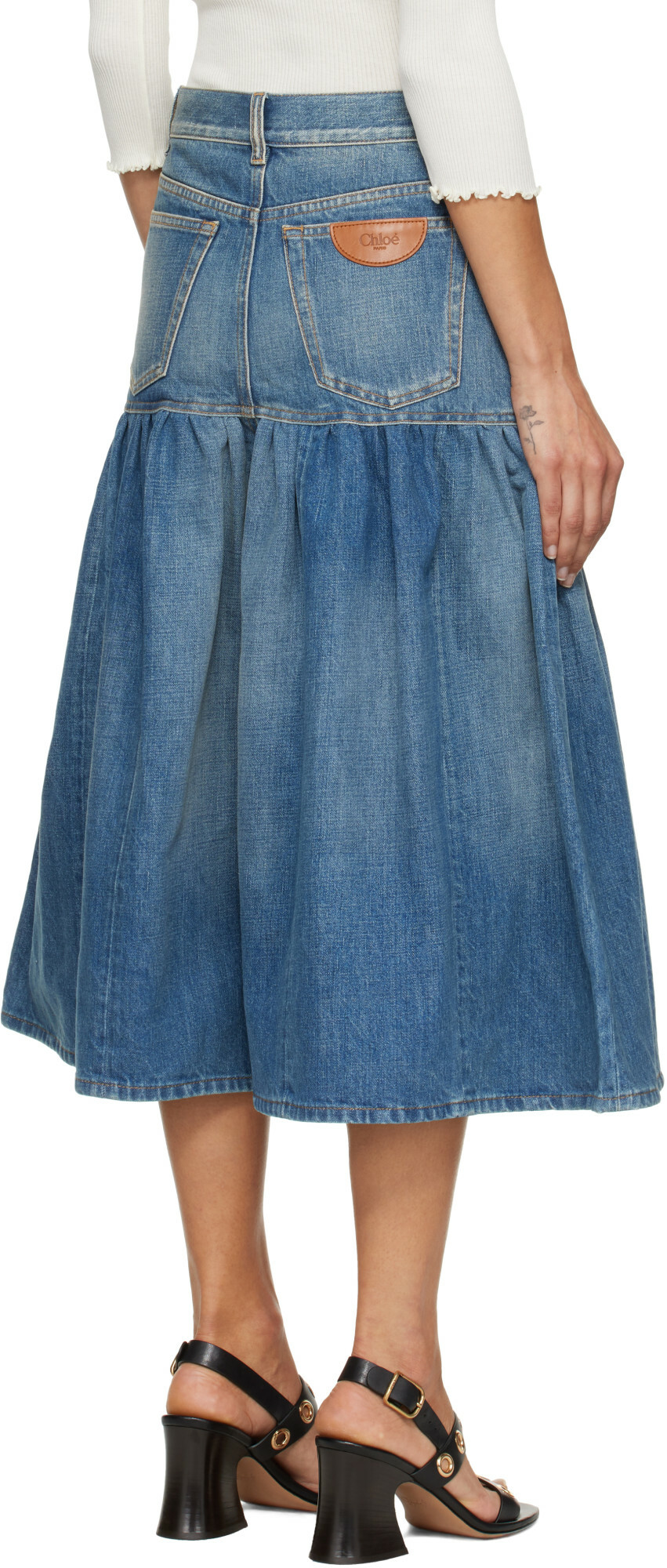 Chloé Blue Gathered Cropped Jeans