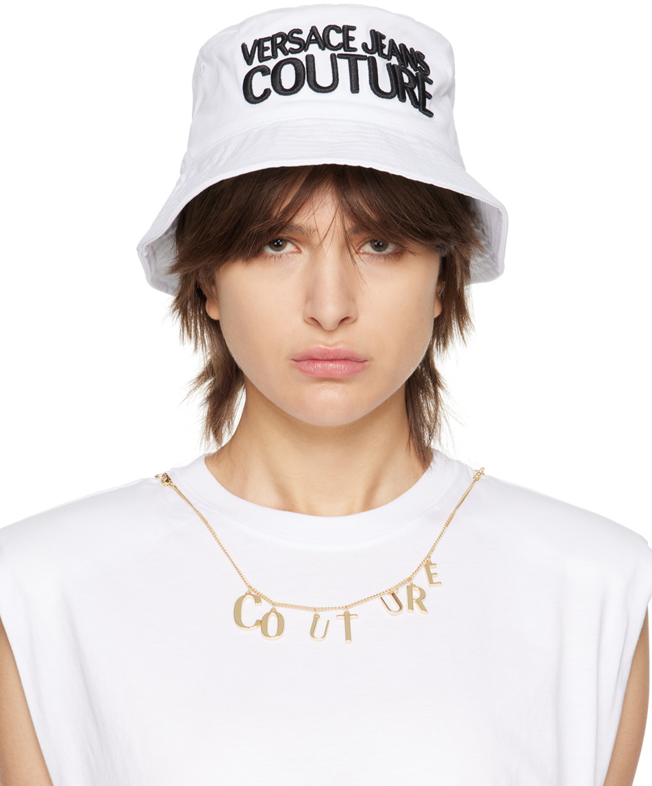 Versace Jeans Couture White Embroidered Bucket Hat Versace