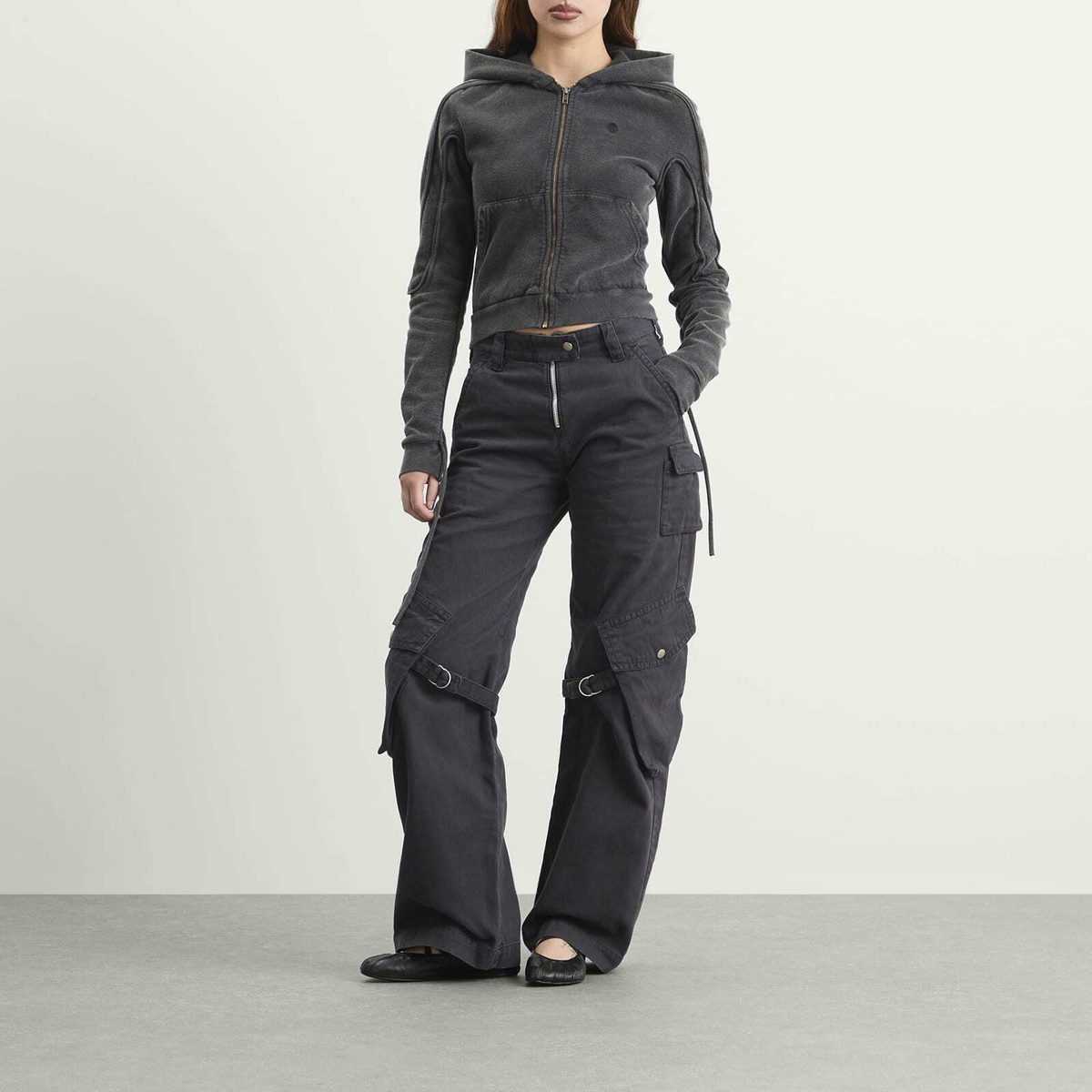 Ottolinger Women's Sutured Zip Hoodie in Black Wash
