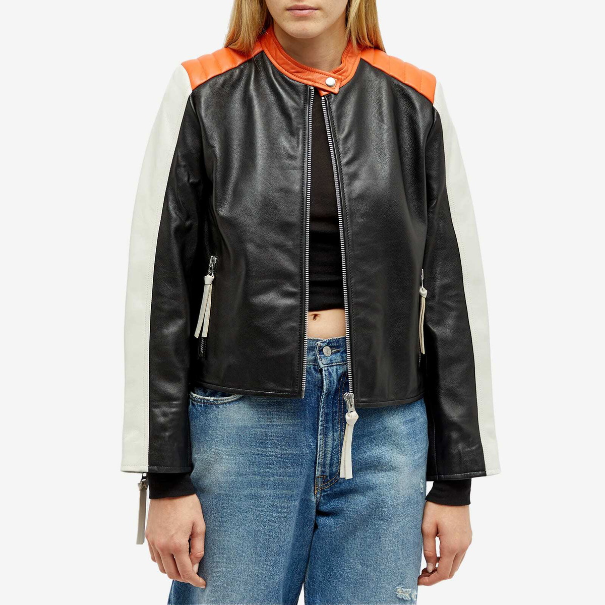 Samsøe Samsøe Women's Shelby Leather Jacket in Orangeade Samsøe Samsøe