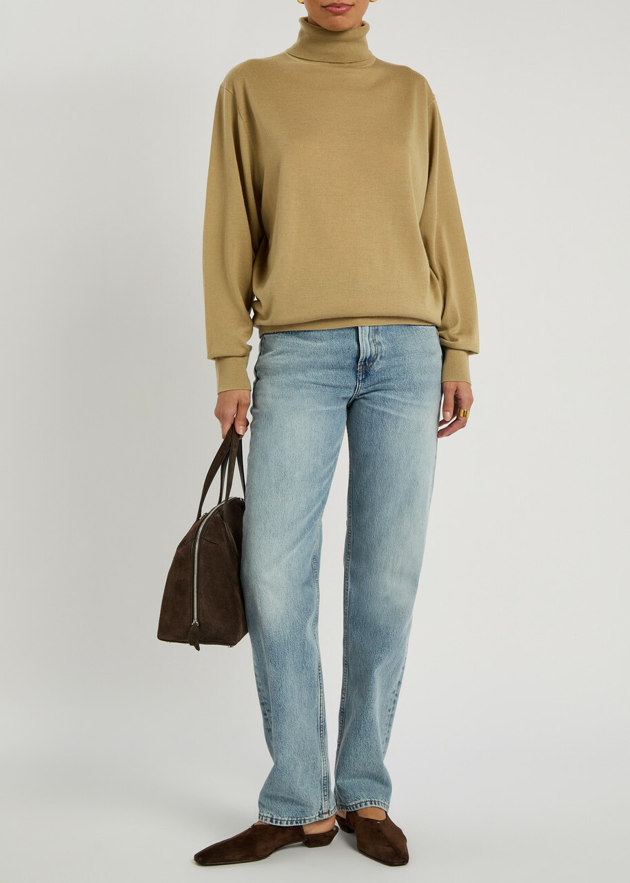Toteme Turtle-neck Fine-knit Wool Jumper Beige