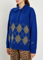 Damson Madder Saskia Argyle Wool Jumper Dark Blue