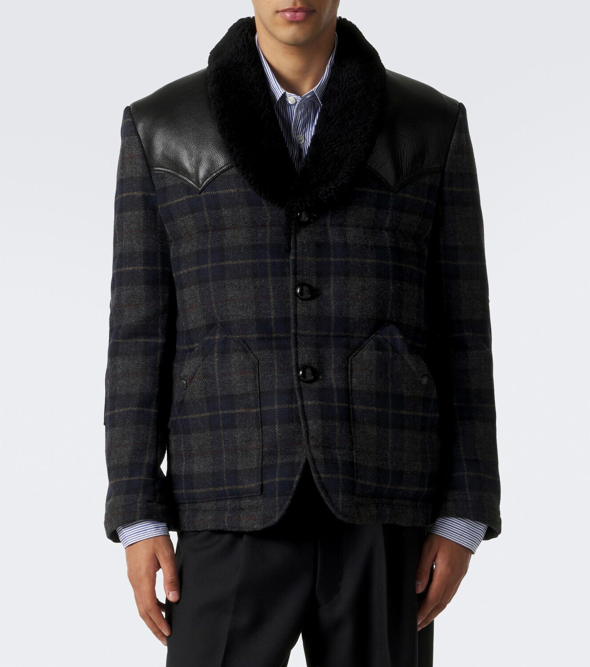 Junya Watanabe Leather-trimmed wool tweed down jacket