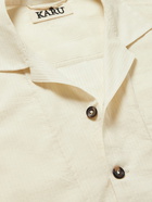 Karu Research - Camp-Collar Embellished Striped Cotton Shirt - Neutrals