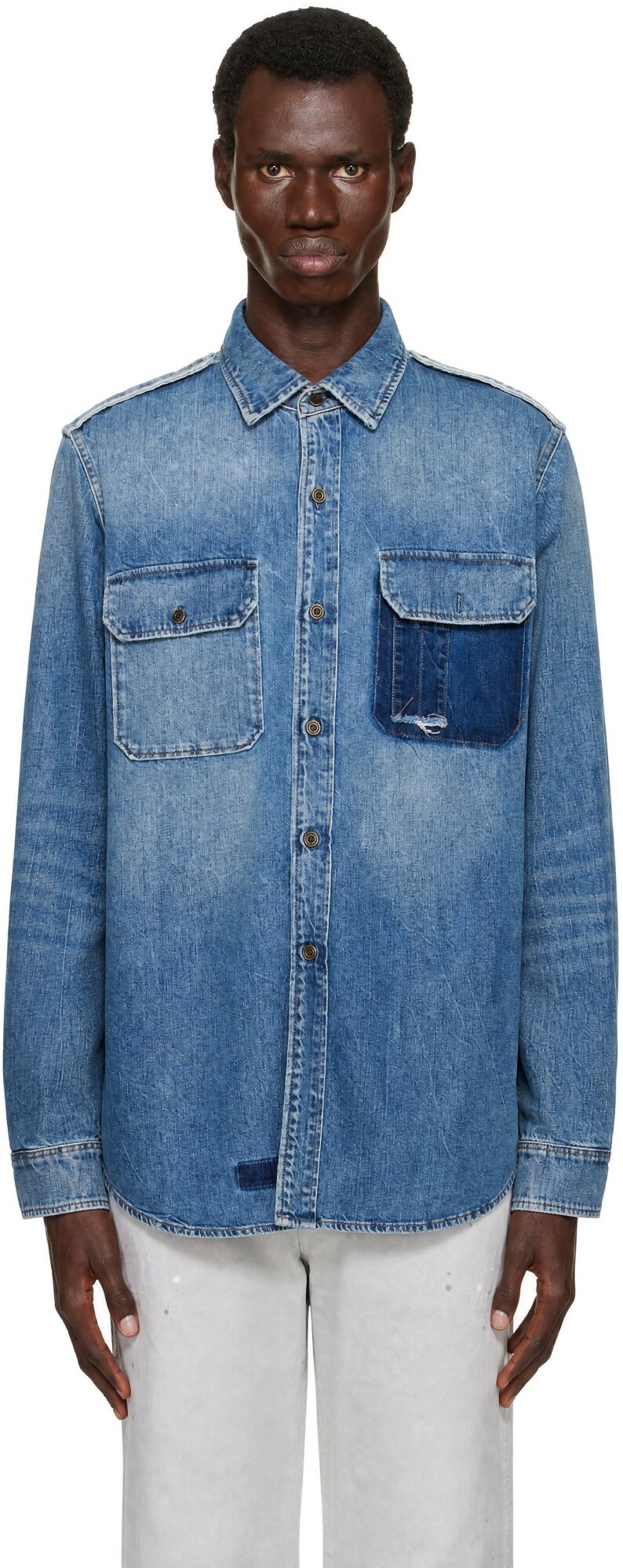 Maison Margiela Blue Long-Sleeved Denim Shirt