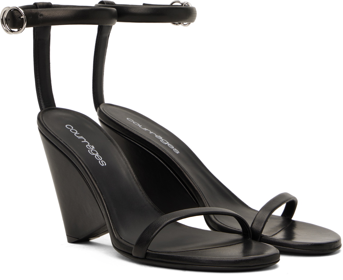 Courrèges Black Oblique Leather Heeled Sandals