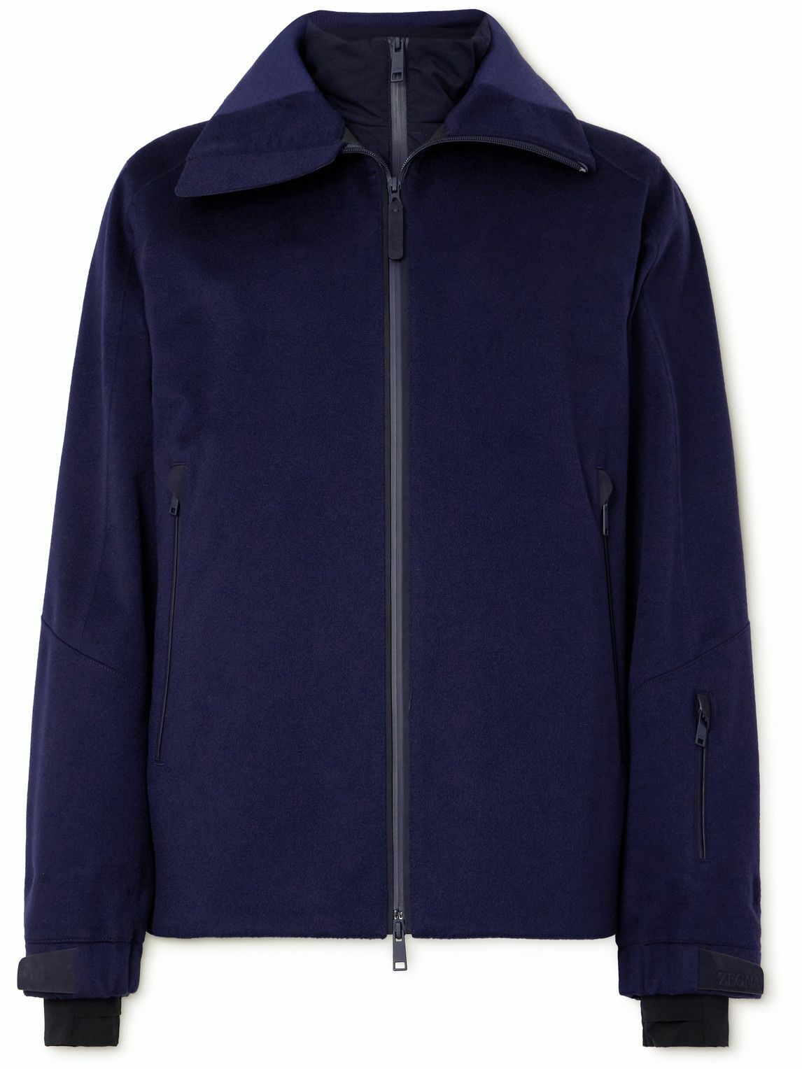 Zegna - Convertible Leather-Trimmed Oasi Cashmere Hooded Ski Jacket and Quilted Down Gilet - Blue