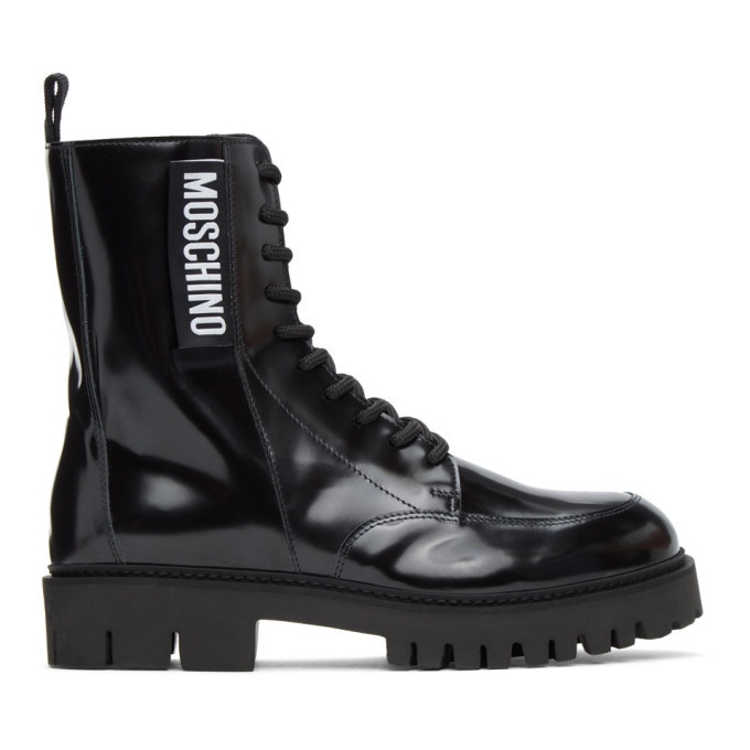 Photo: Moschino Black Logo Tab Combat Boots