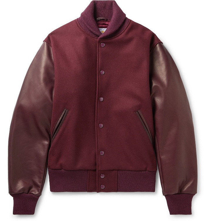 Photo: Golden Bear - The Albany Wool-Blend and Leather Bomber Jacket - Burgundy