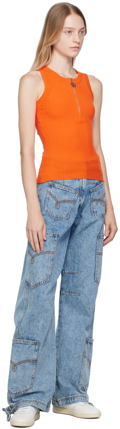 Moschino Jeans Orange Half-Zip Tank Top