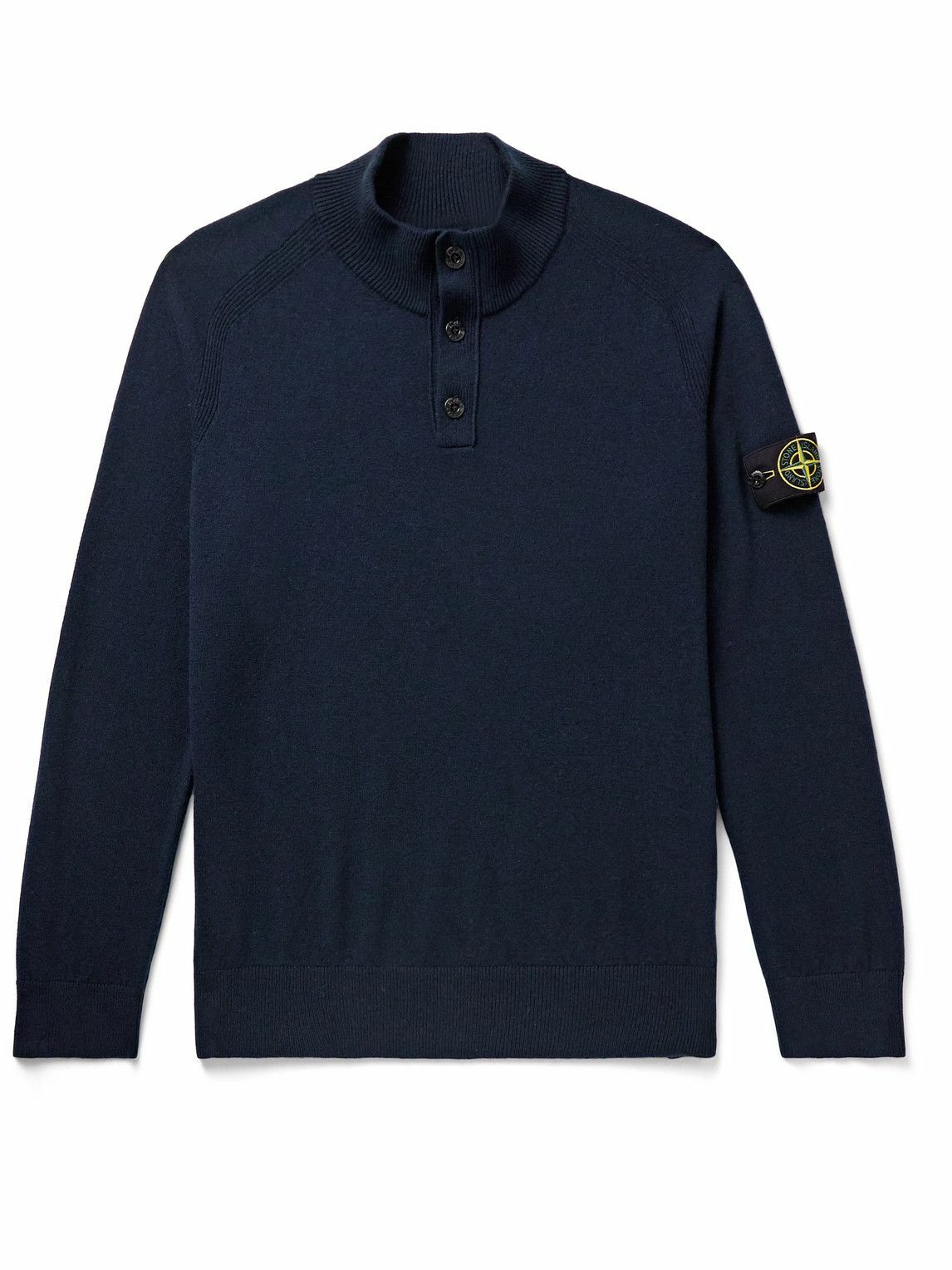 Stone Island - Logo-Appliquéd Virgin Wool Half-Placket Sweater - Blue