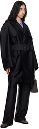 Carven Black Silk Wool Trench Coat