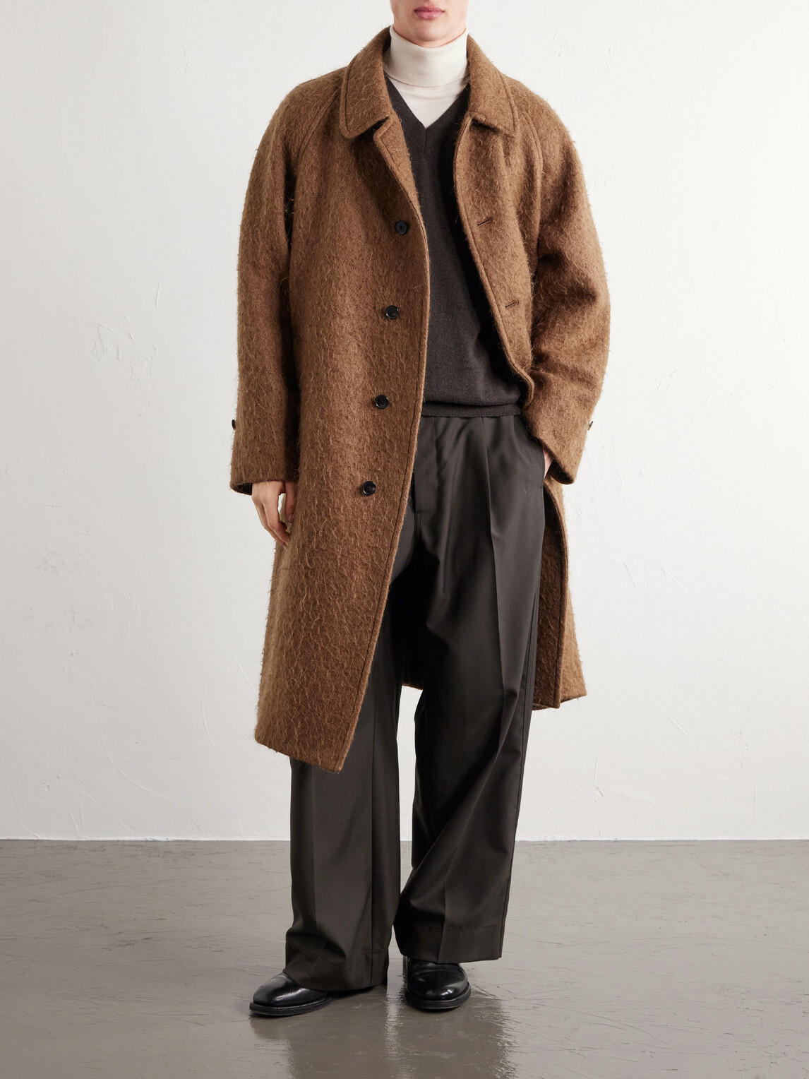 Kaptain Sunshine - Brushed Wool-Blend Woven Coat - Brown