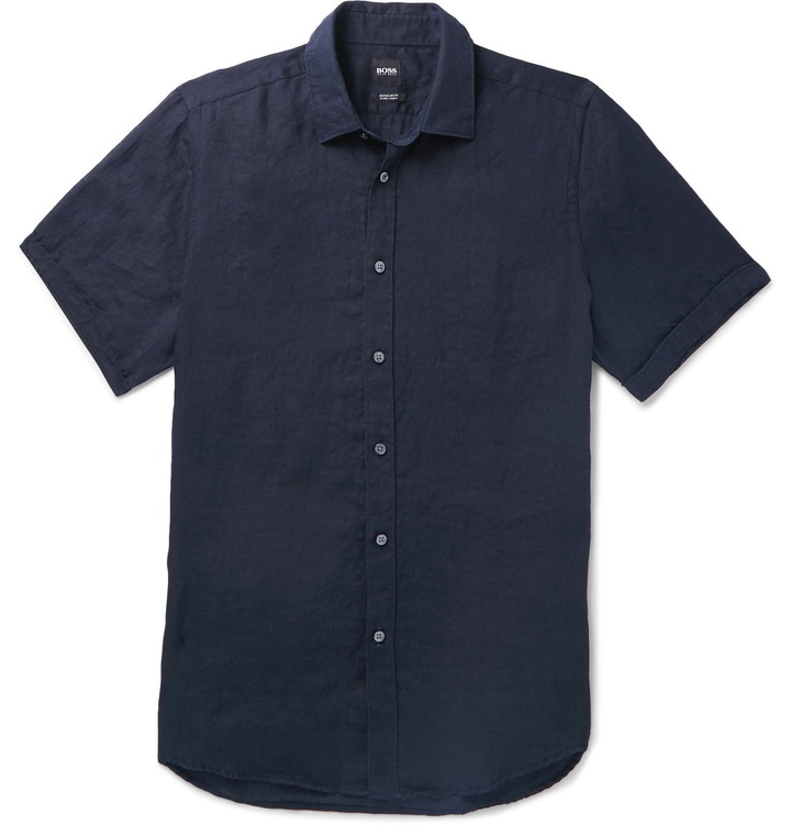 Photo: Hugo Boss - Luka Garment-Dyed Linen Shirt - Blue