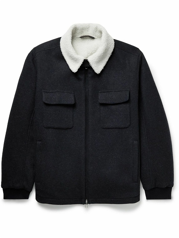 Photo: Loro Piana - Suede-Trimmed Shearling-Lined Cashmere-Blend Shirt Jacket - Blue