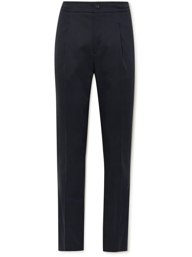 Photo: Mr P. - Straight-Leg Pleated Virgin Wool-Blend Twill Trousers - Blue