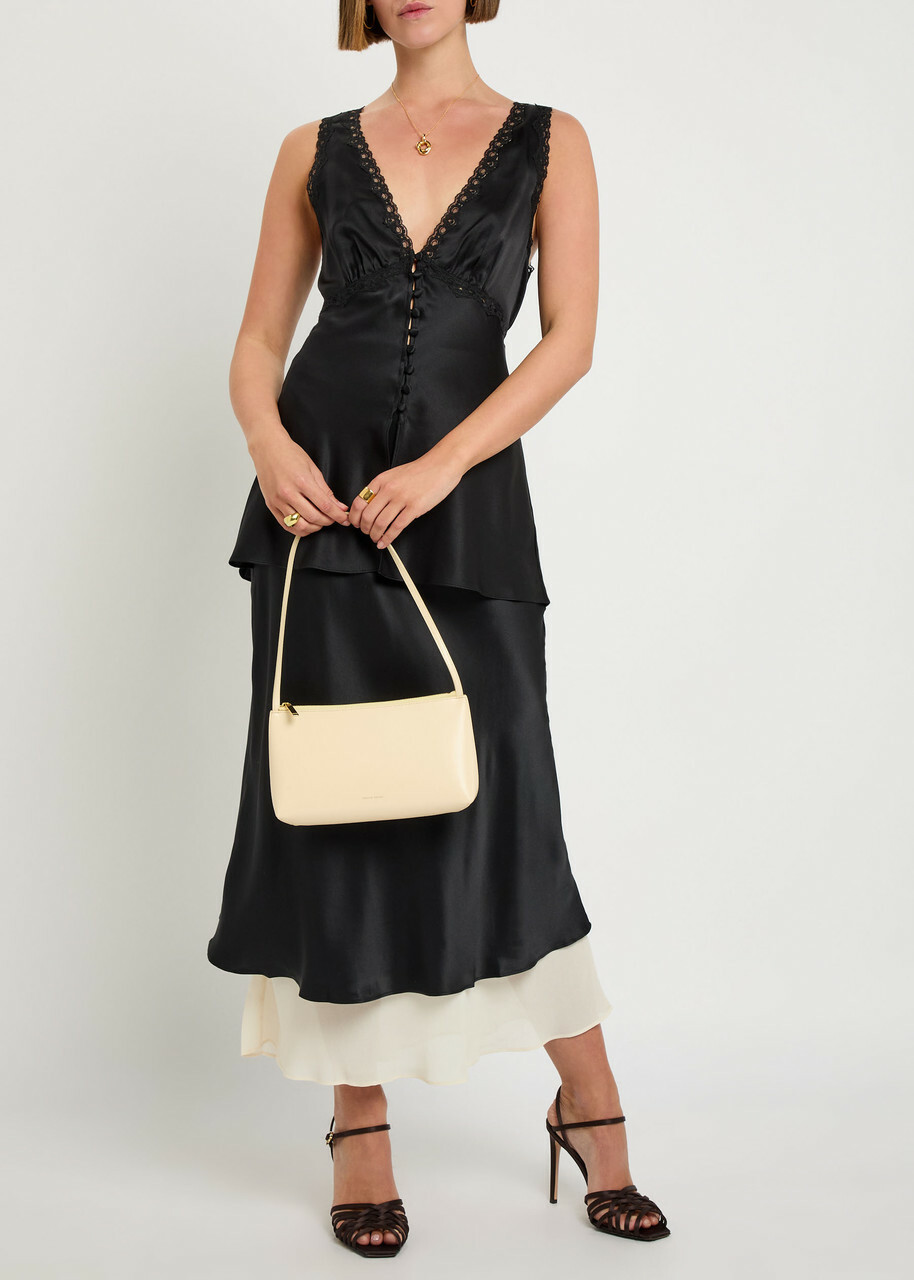 Reformation Addie Lace-trimmed Silk top Black