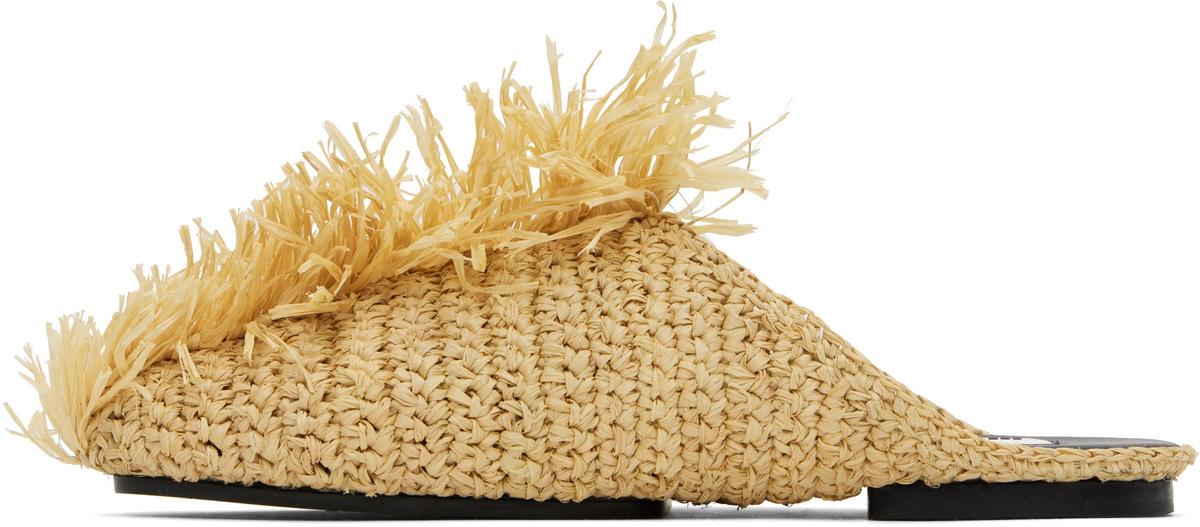 Jil Sander Beige Raffia Slippers