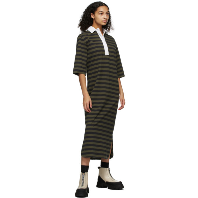 GANNI Khaki and Black Striped Polo Dress GANNI GANNI Khaki and Black Striped Polo Dress GANNI