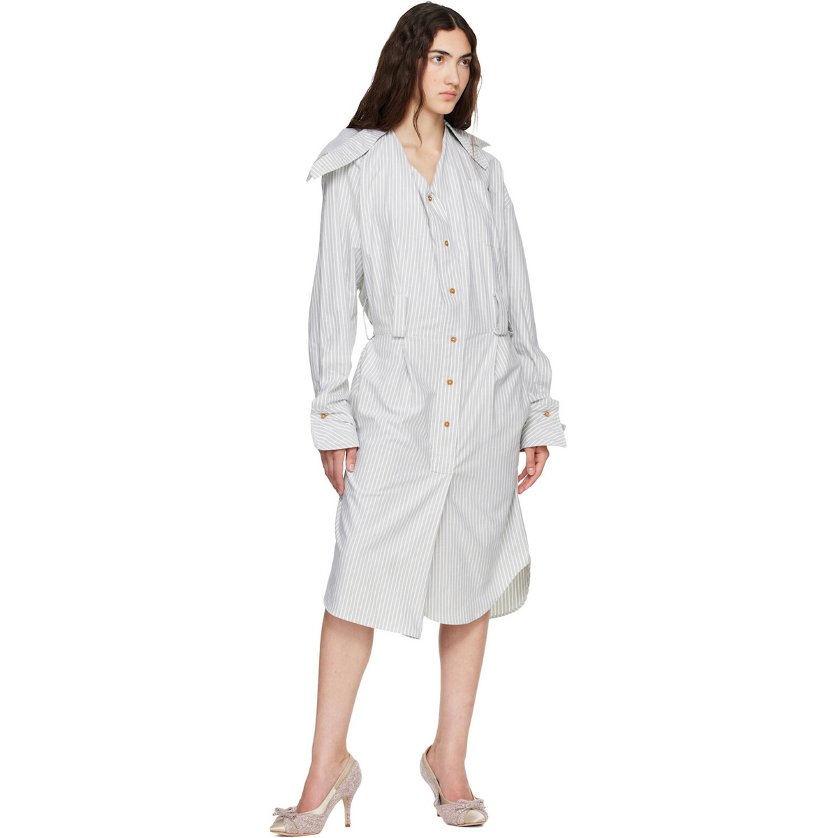 Vivienne Westwood Gray Drunken Shirt Midi Dress