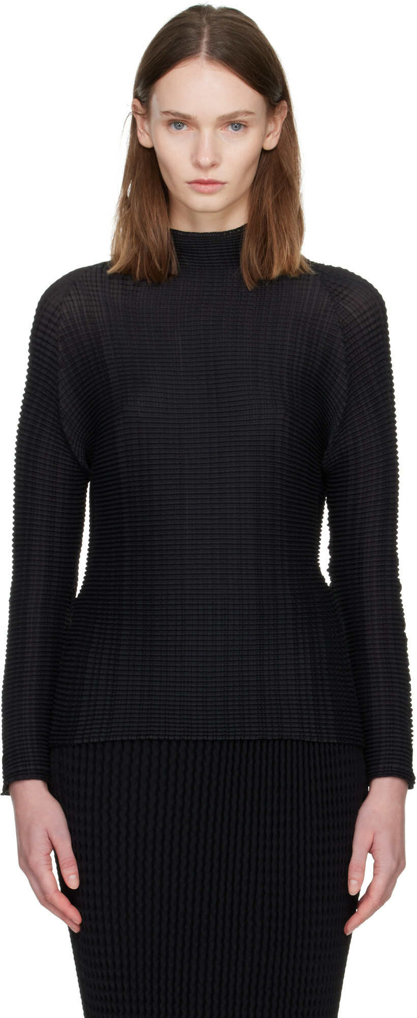 ISSEY MIYAKE Black Wooly Pleats Top