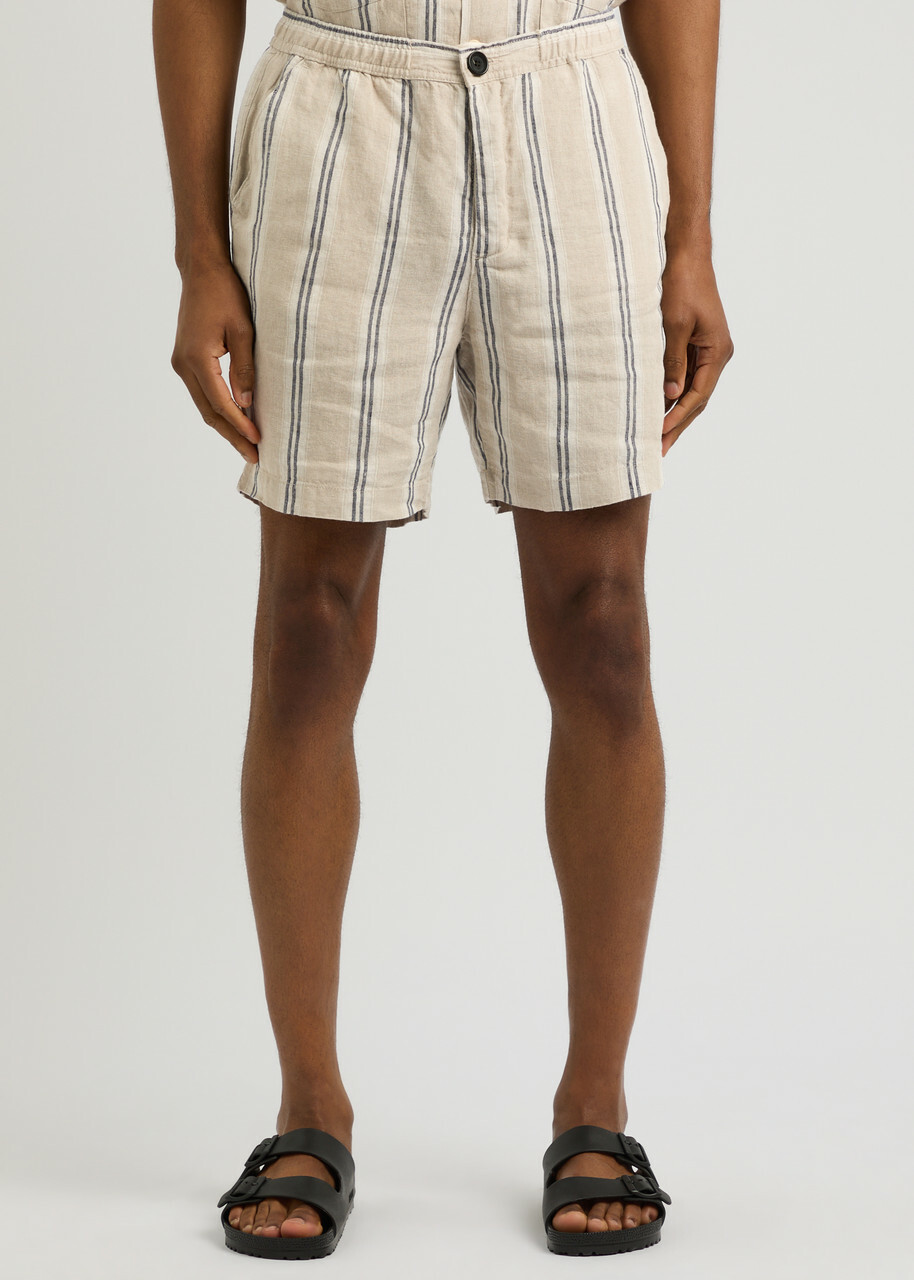 Oliver Spencer Osborne Striped Linen Shorts Beige