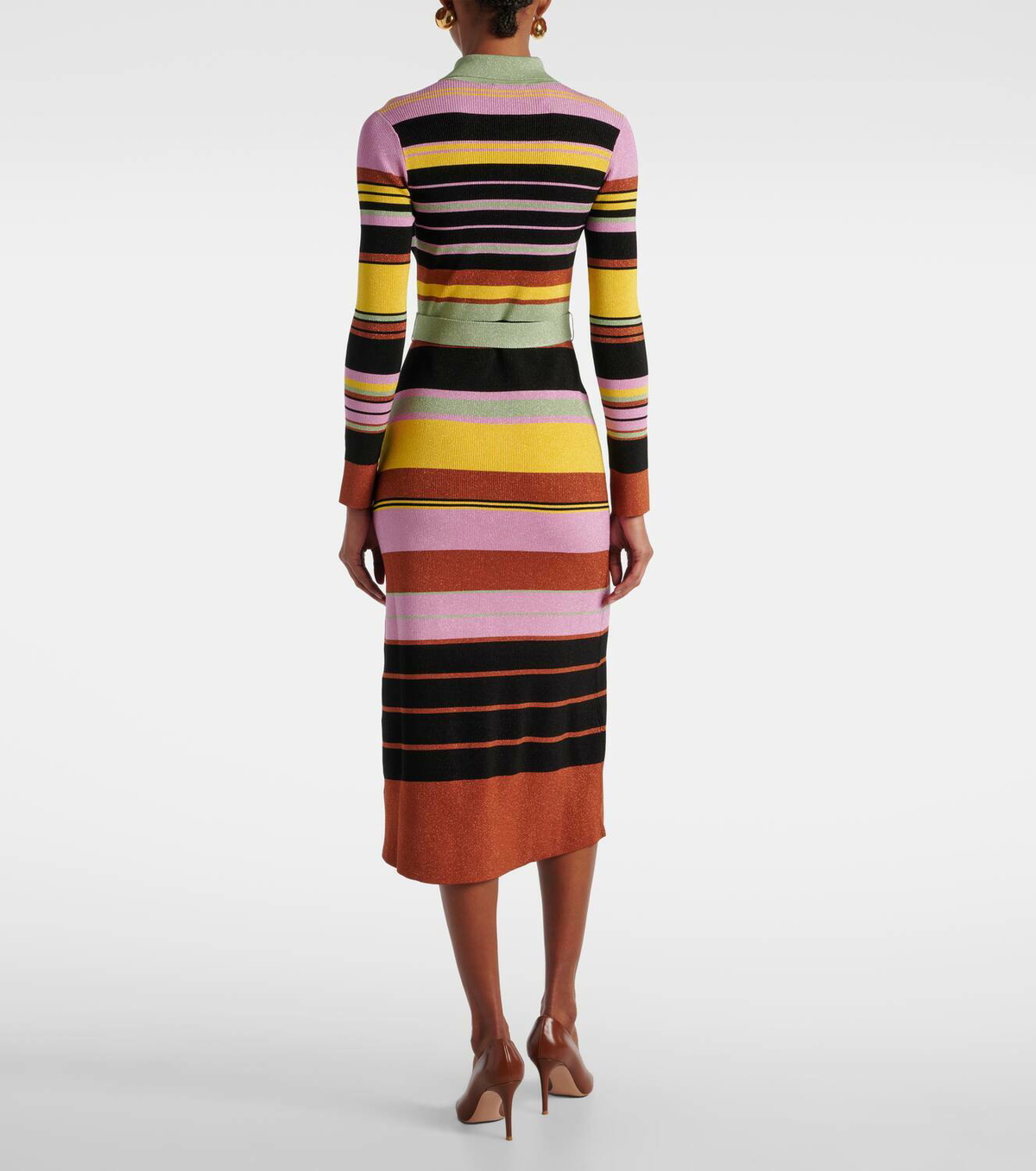 Rixo Striped metallic midi dress