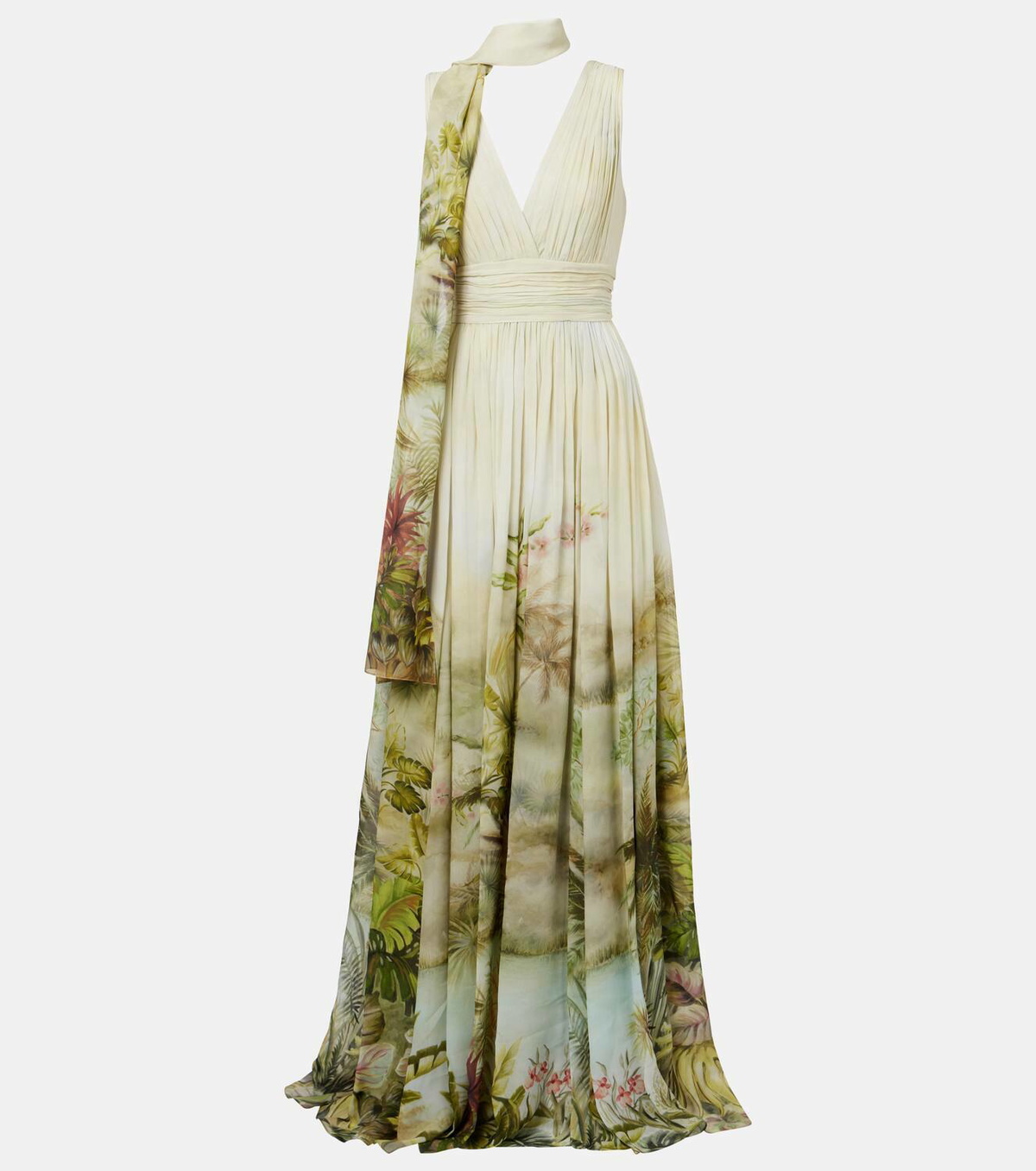 Elie Saab Scarf-detail printed georgette gown