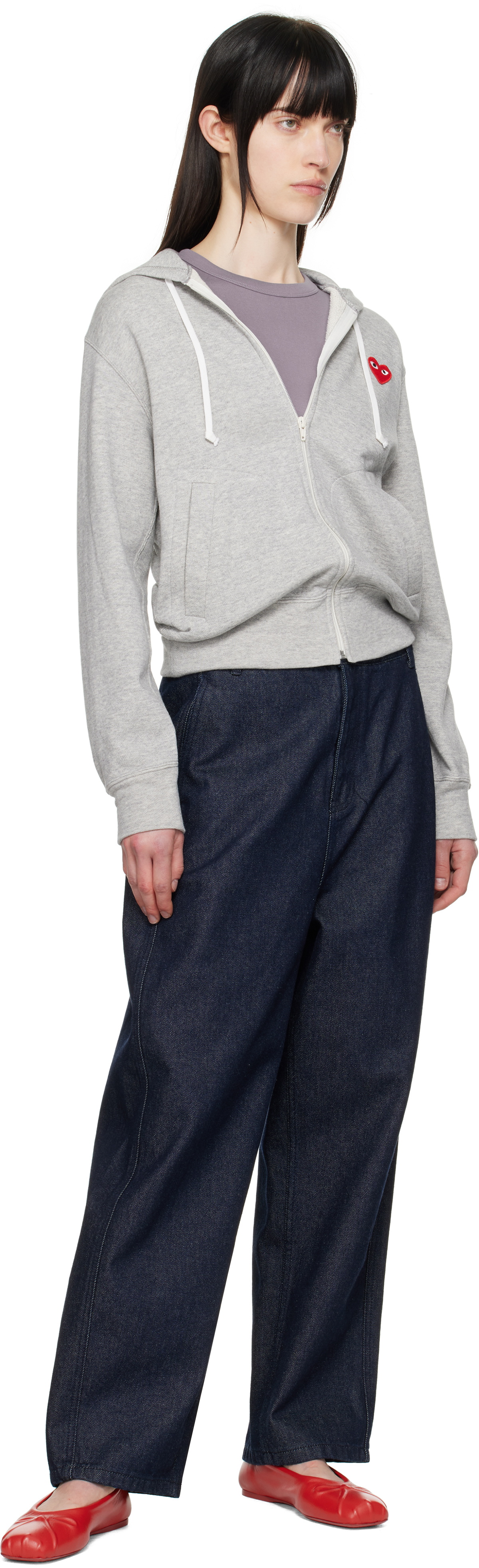 COMME des GARÇONS PLAY Gray Small Heart Zip-Up Hoodie