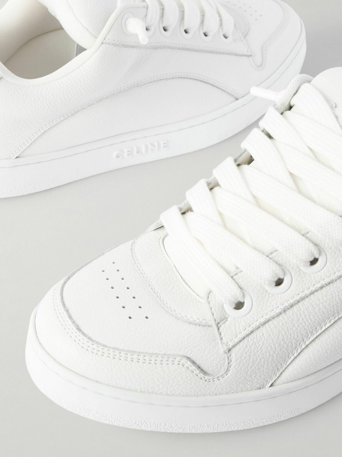 CELINE - Logo-Embroidered Mesh-Panelled Leather Sneakers - White