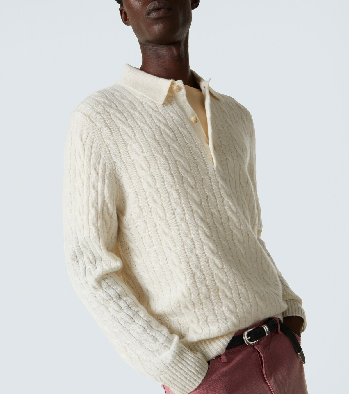 Arch4 Cable-knit cashmere polo sweater