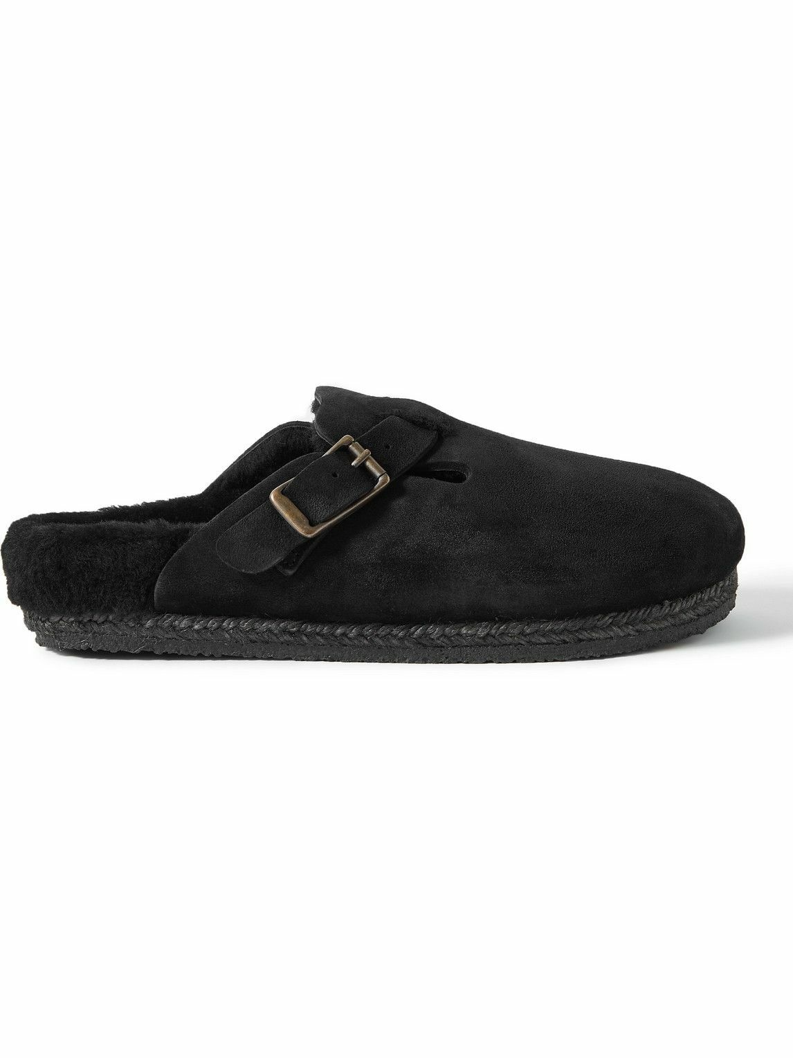 Photo: Yuketen - Sal-1 Shearling-Lined Suede Sandals - Black
